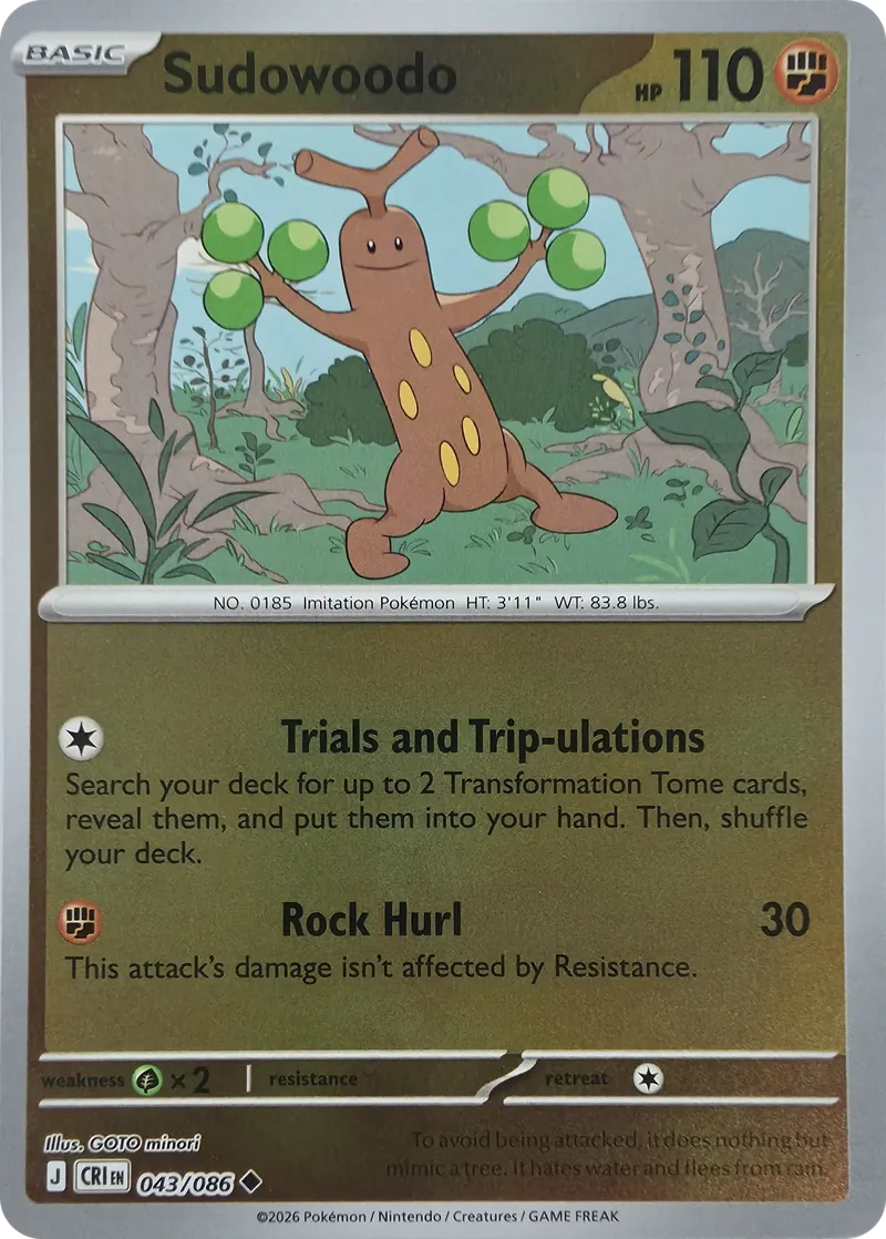 2026 Pokemon Chaos Rising Sudowoodo #043/086 Reverse Holo Uncommon front
