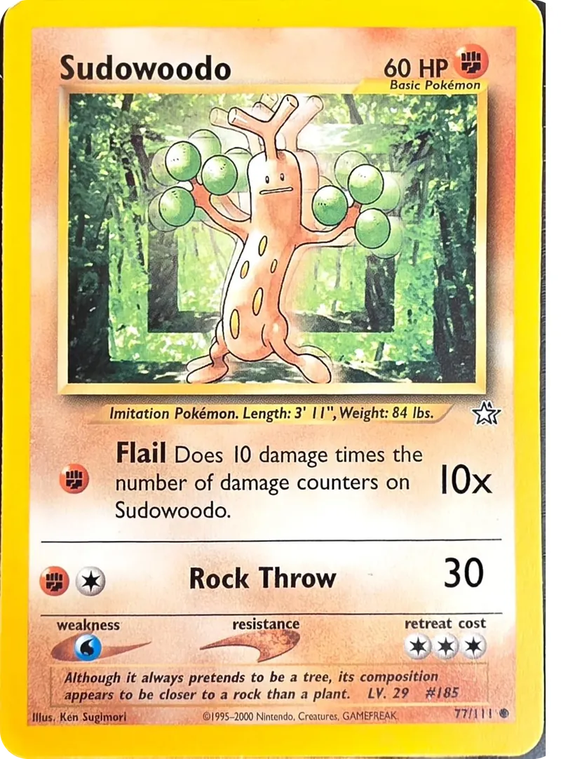 2000 Pokemon Neo Genesis Sudowoodo #77/111 Unlimited Common, front