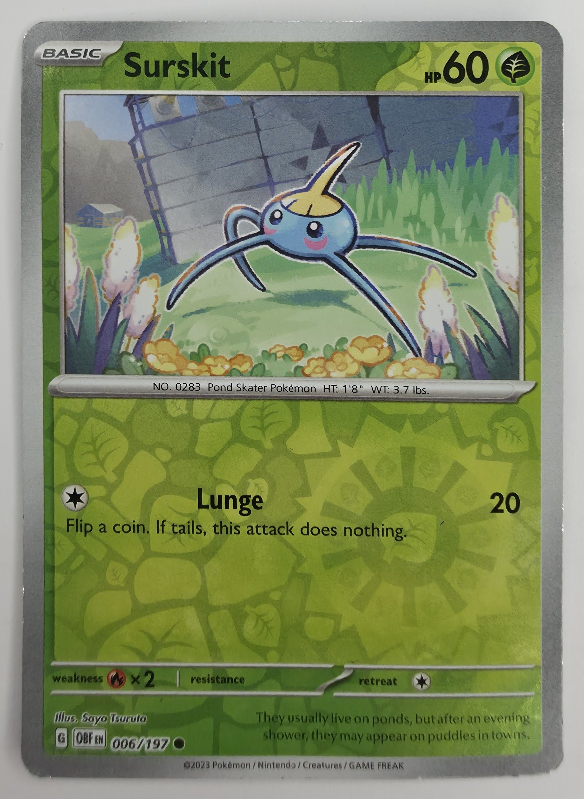 2023 Pokemon Obsidian Flames Surskit #006/197 Reverse Holo front