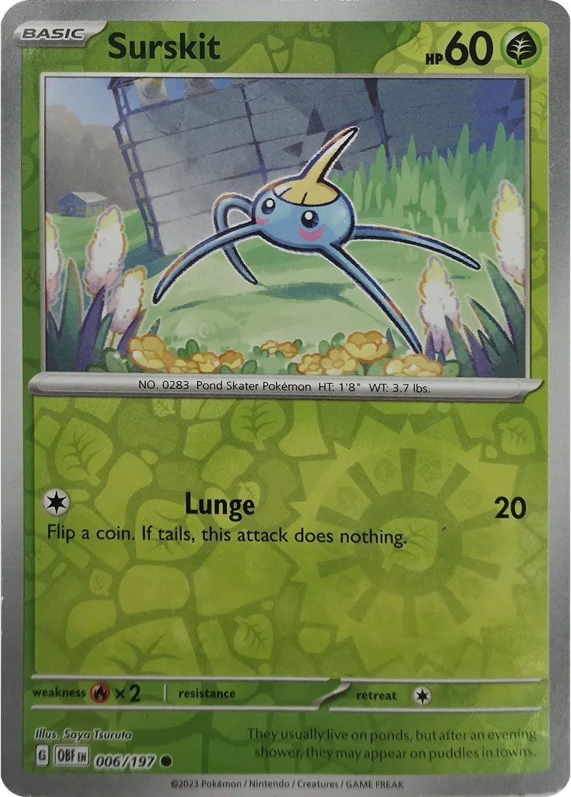 2023 Pokemon Obsidian Flames Surskit #006/197 Reverse Holo front
