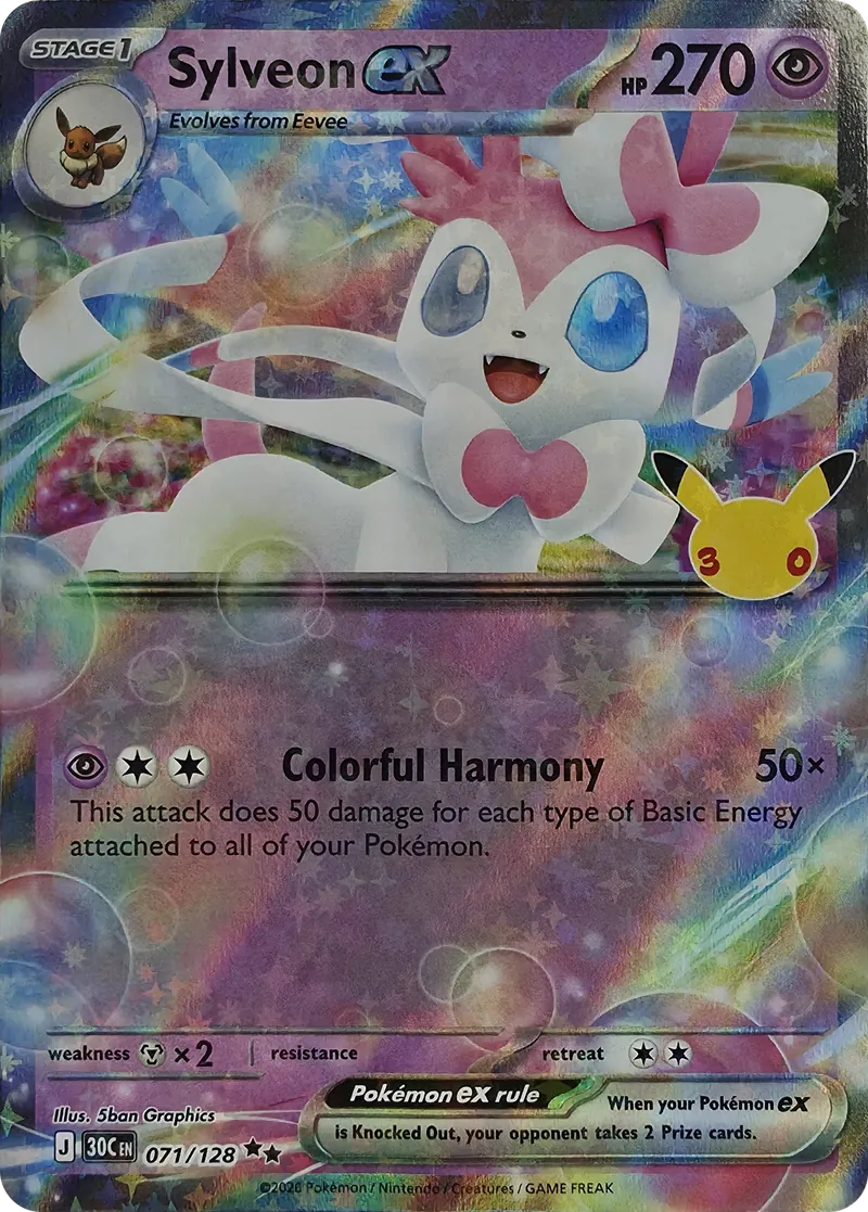 2026 Pokemon 30th Celebration Sylveon ex #071/128 Double Rare Holo front