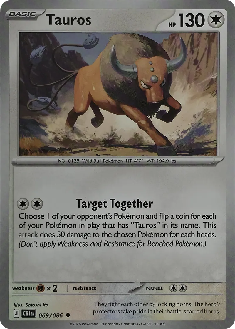 2026 Pokemon Chaos Rising Tauros #069/086 Uncommon front