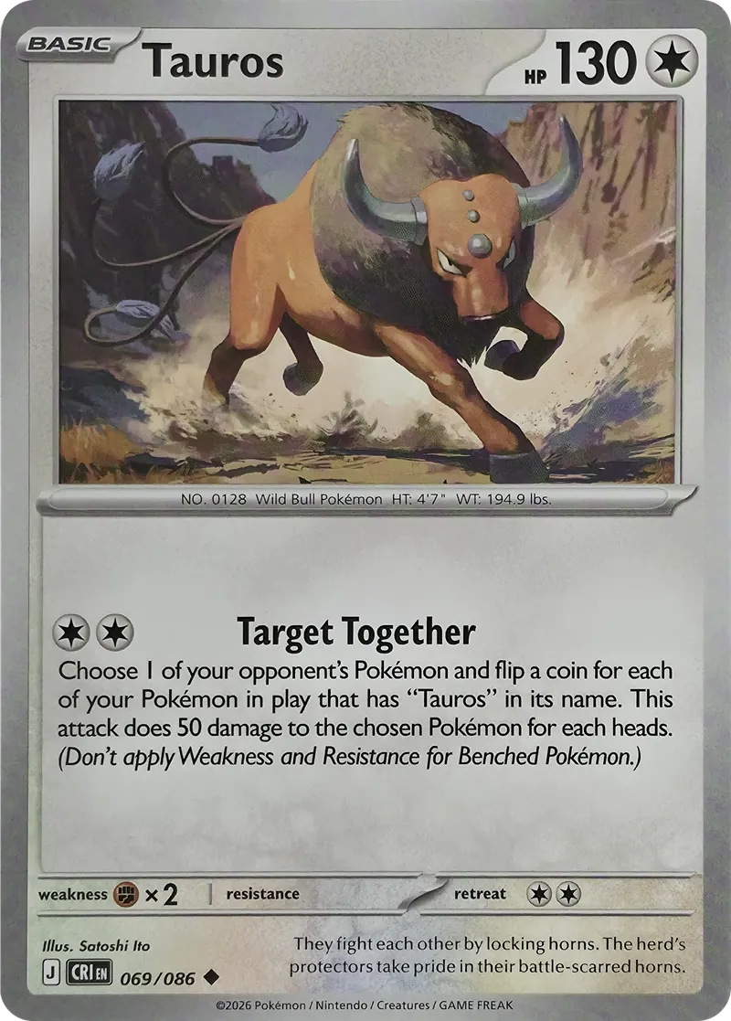 2026 Pokemon Chaos Rising Tauros #069/086 Uncommon front