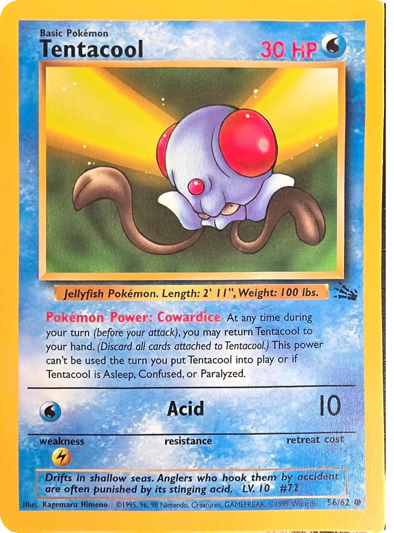 1999 Pokemon Fossil Tentacool #56/62 Unlimited Common, front