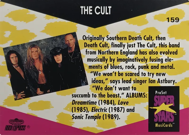 1991 Pro Set SuperStars MusiCards The Cult #159, back