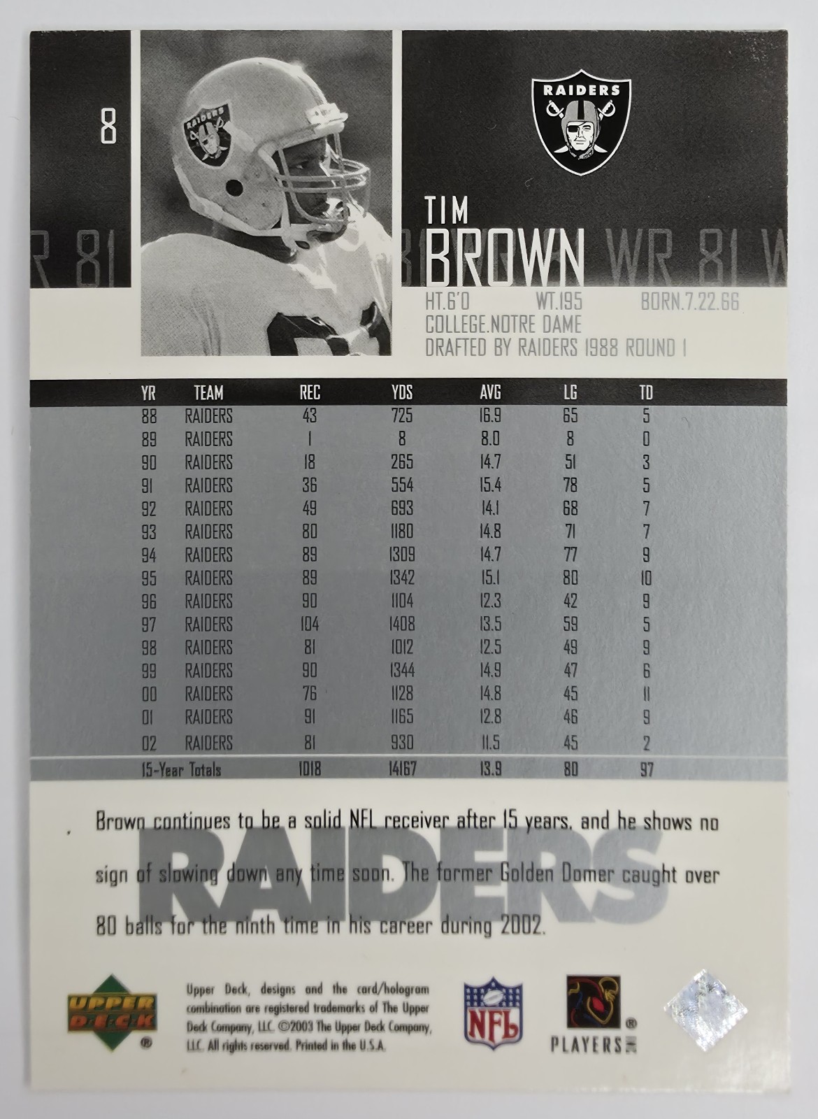 Tim Brown back