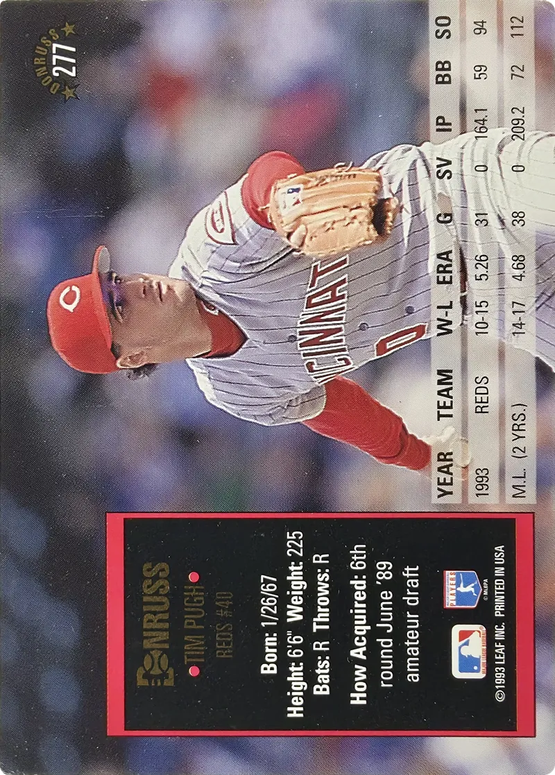 1994 Donruss Tim Pugh #277 Cincinnati Reds, back