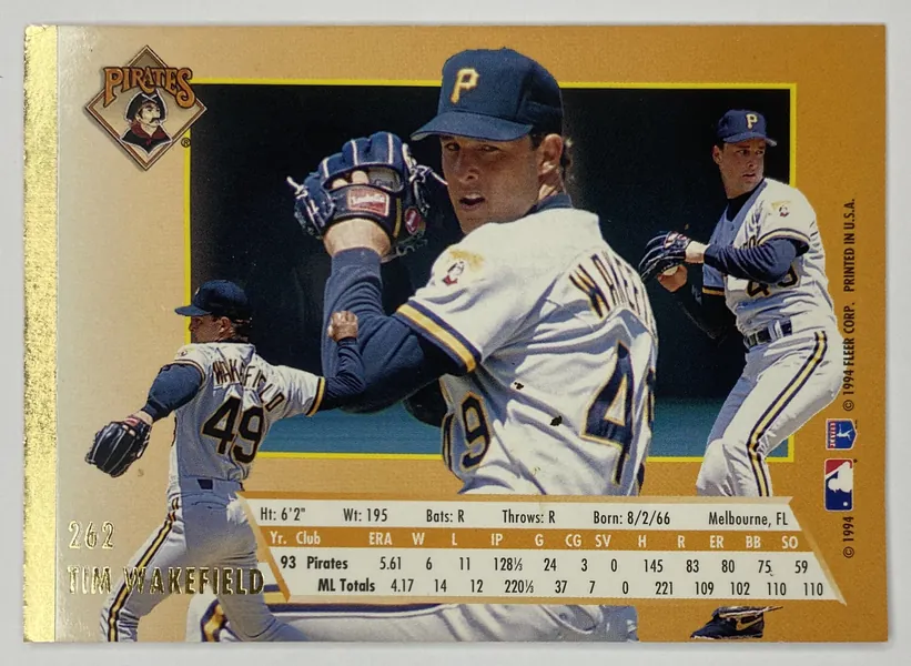 1994 Fleer Ultra Tim Wakefield #262 Pittsburgh Pirates back