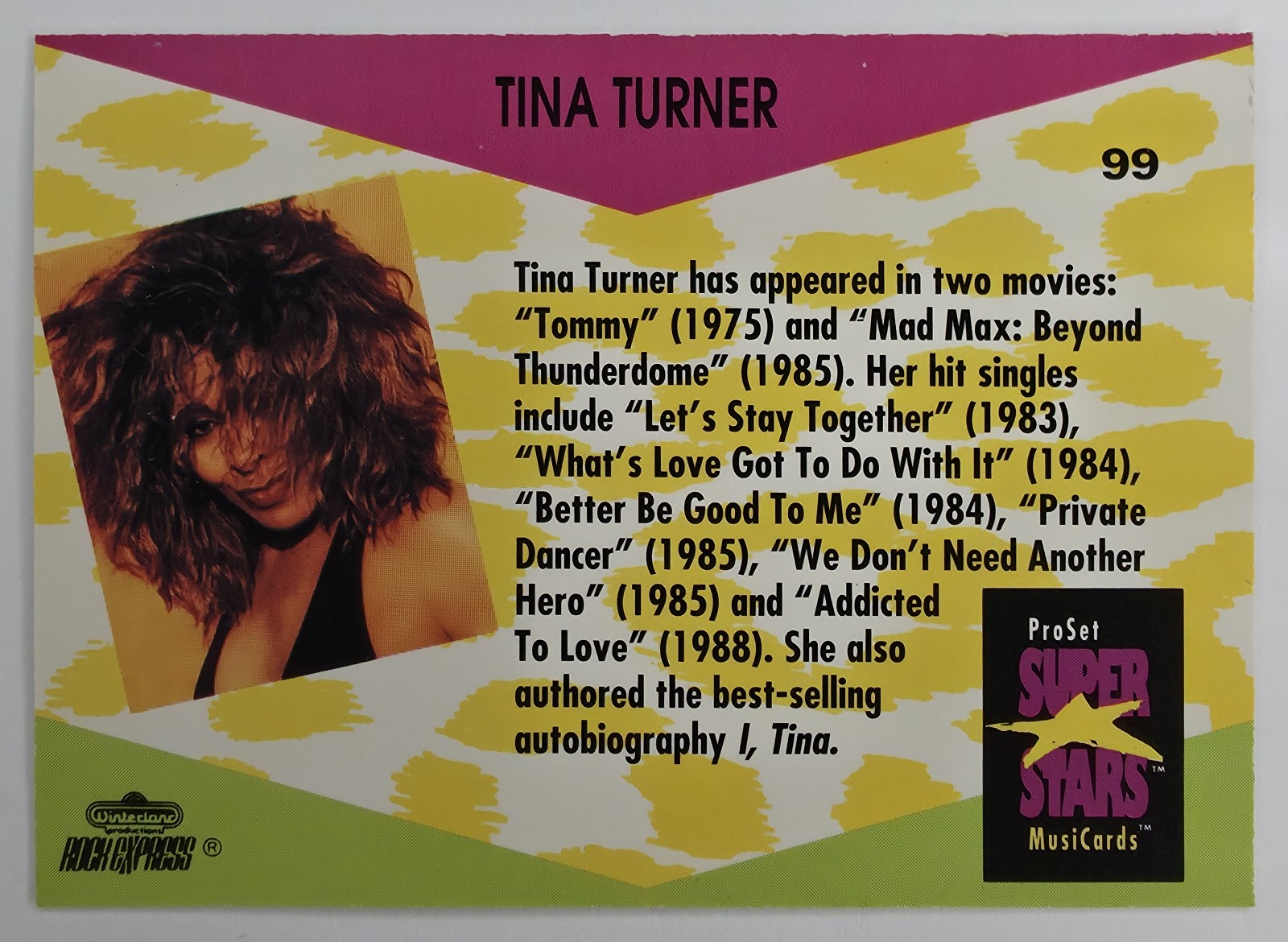 1991 Pro Set SuperStars MusiCards Tina Turner #99 back