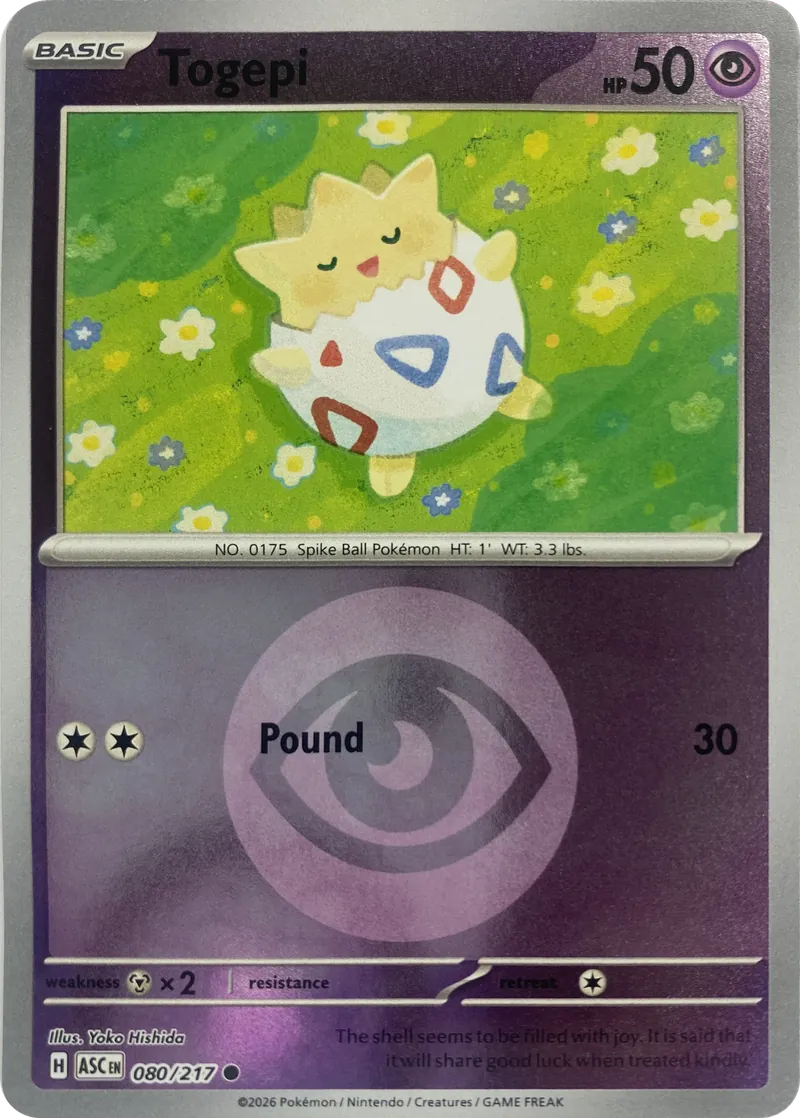 2026 Pokemon Ascended Heroes Togepi #080/217 Energy Symbol Pattern Reverse Holo Common front