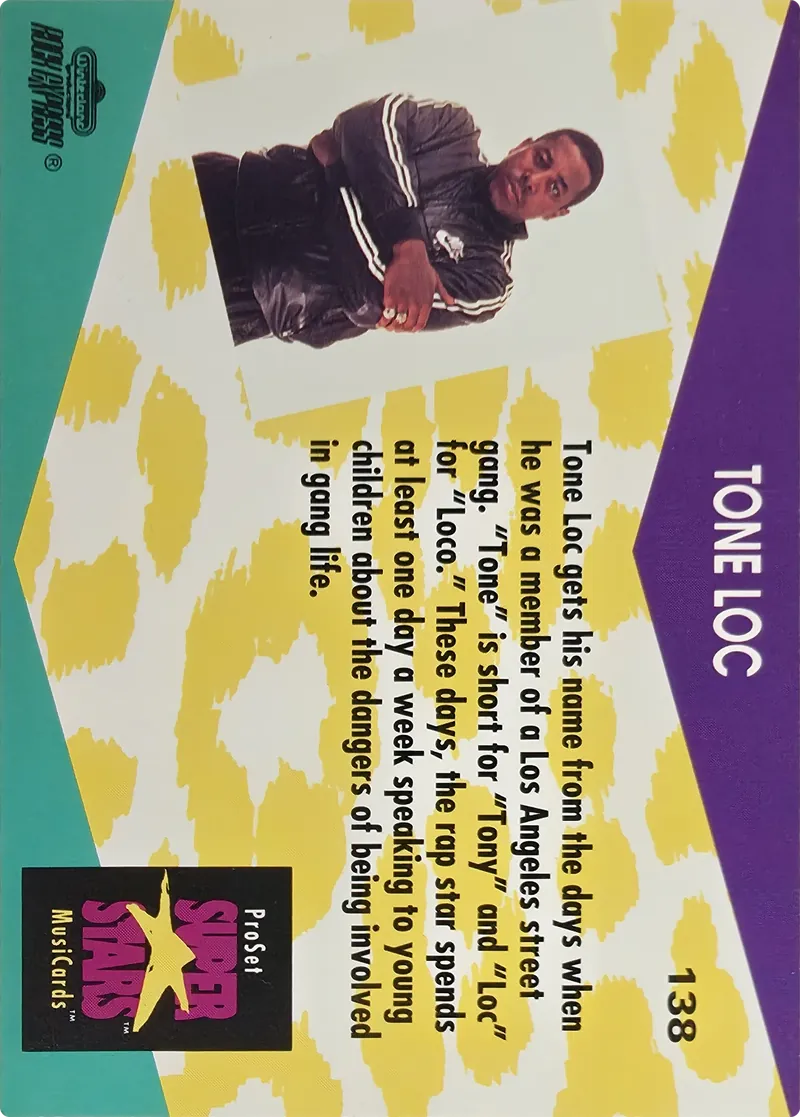 1991 Pro Set SuperStars MusiCards Tone Loc #138, back