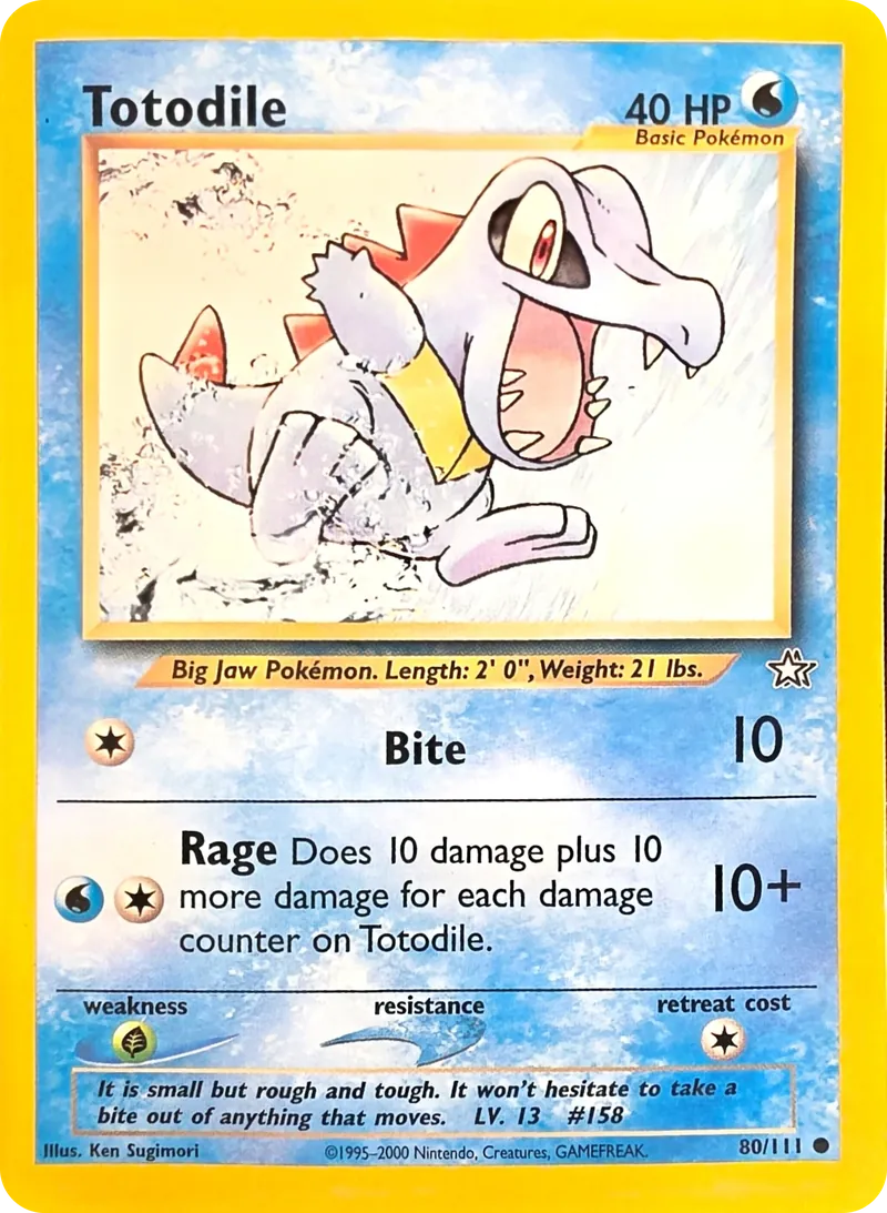 2000 Pokemon Neo Genesis Totodile #80/111 Unlimited Common, front