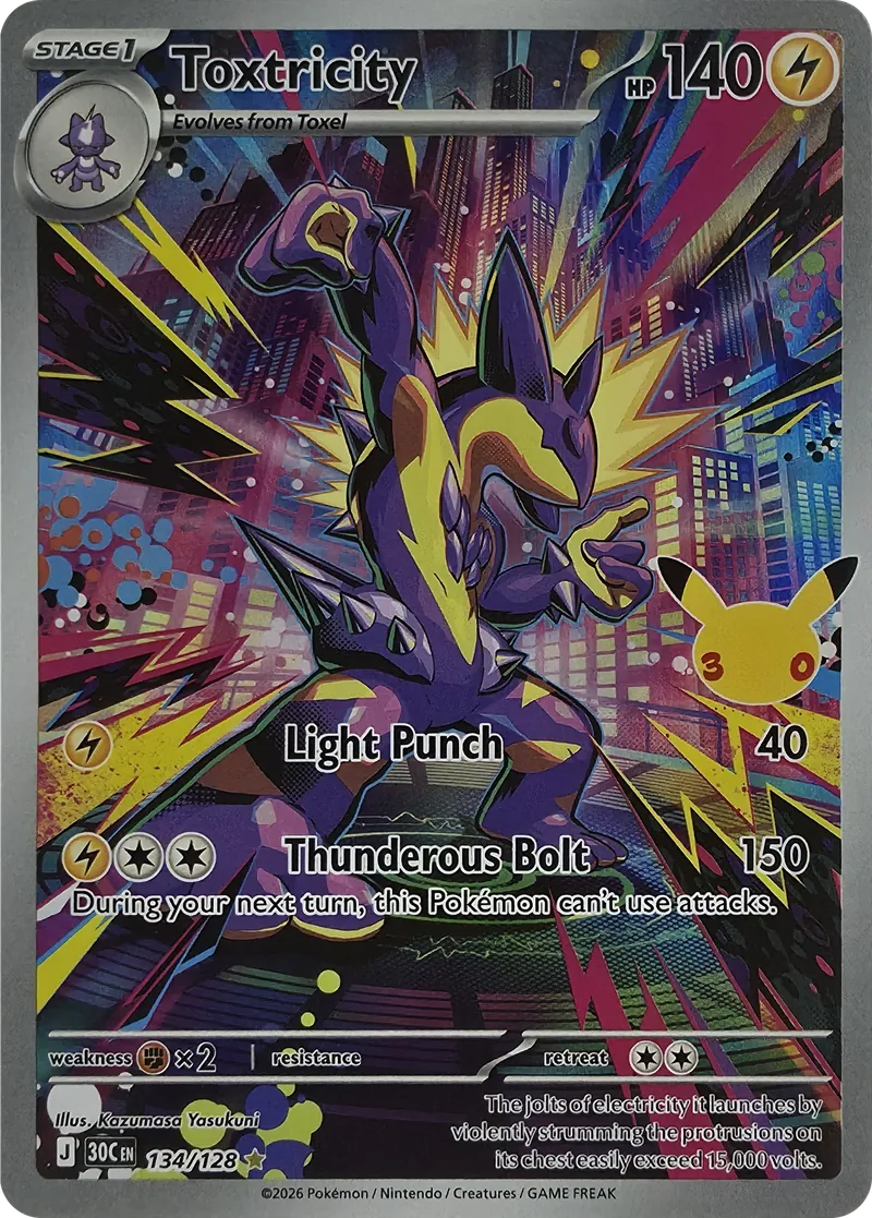 2026 Pokemon 30th Celebration Toxtricity #134/128 Illustration Rare Holo front