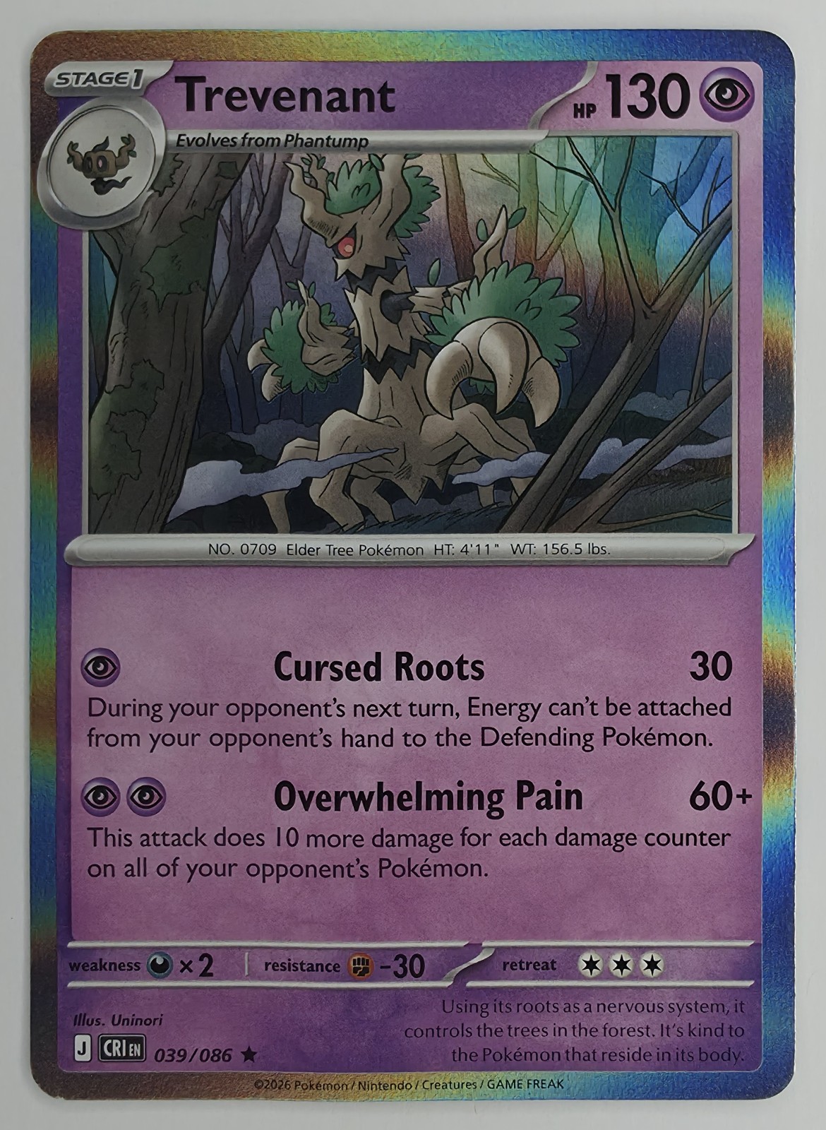 2026 Pokemon Chaos Rising Trevenant #039/086 Holo Rare front