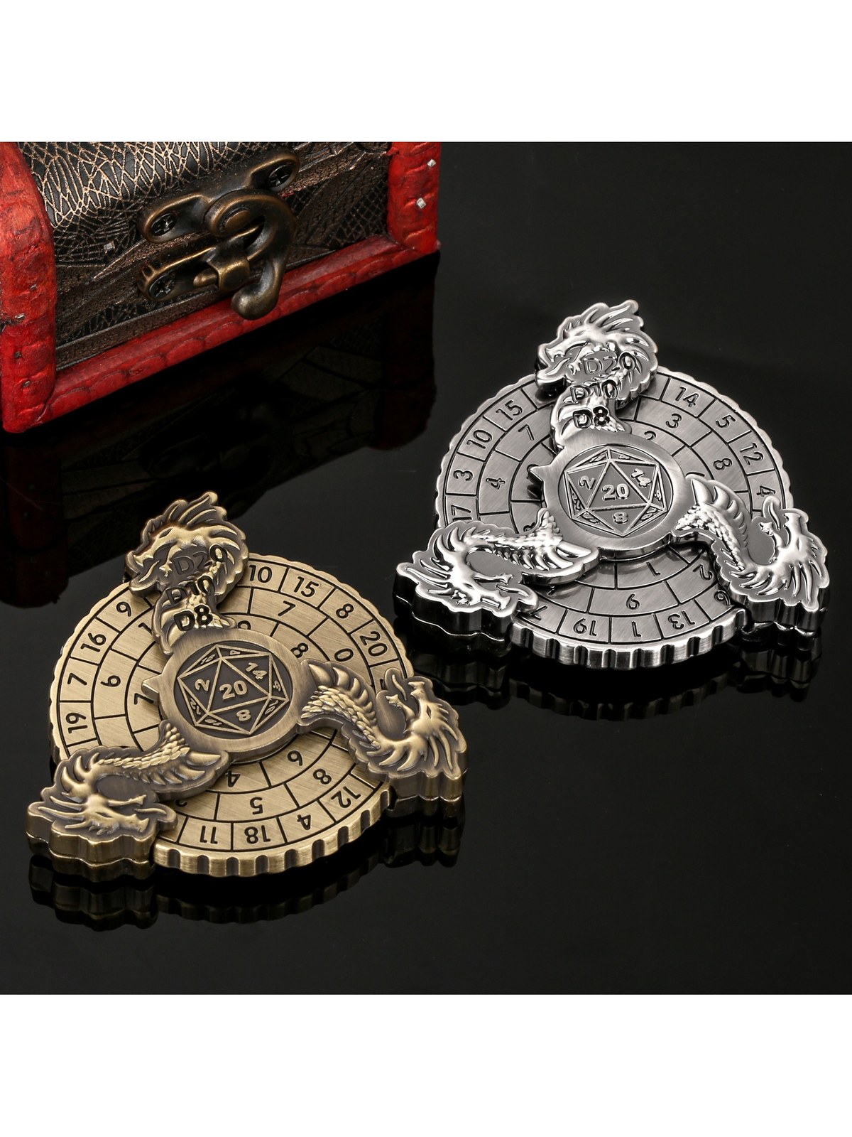 Turntable Dice Spinner Set, Zinc Alloy RPG Tracker, Bronze or Dark Sil, photo 1