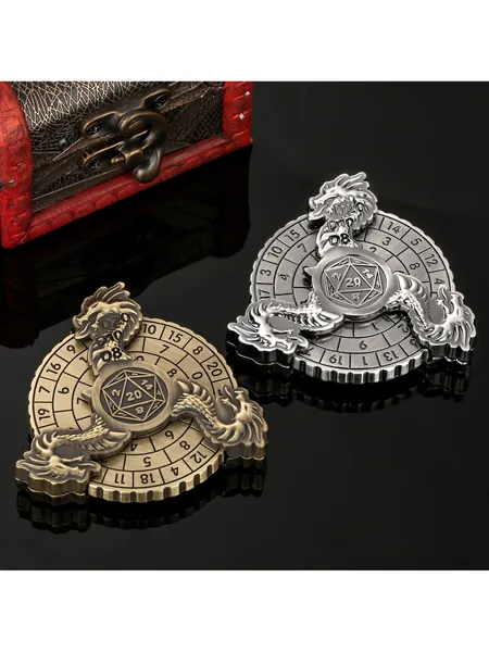 Turntable Dice Spinner Set, Zinc Alloy RPG Tracker, Bronze or Dark Sil, photo 1