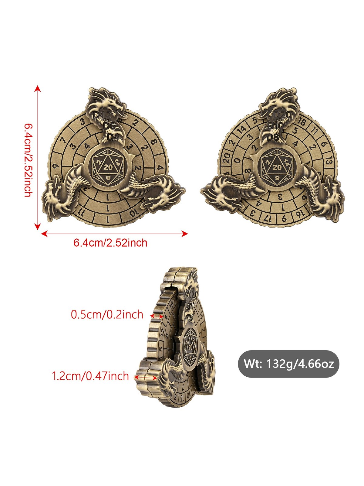 Turntable Dice Spinner Set, Zinc Alloy RPG Tracker, Bronze or Dark Sil, photo 2