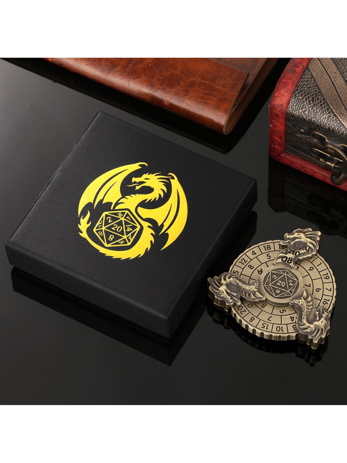 Turntable Dice Spinner Set, Zinc Alloy RPG Tracker, Bronze or Dark Sil, photo 6