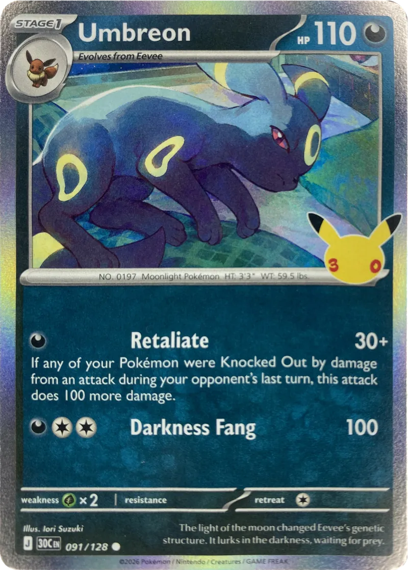 2026 Pokemon 30th Celebration Umbreon #091/128 Common front