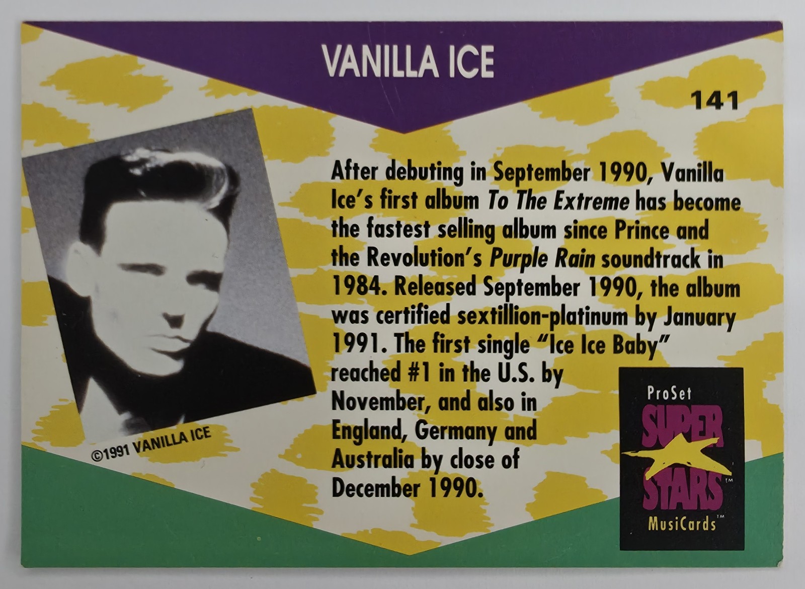 1991 Pro Set SuperStars MusiCards Vanilla Ice #141 back