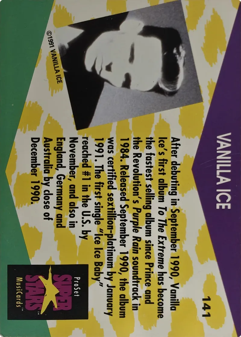 1991 Pro Set SuperStars MusiCards Vanilla Ice #141, back