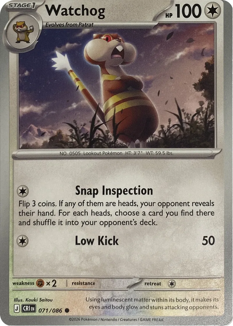 2026 Pokemon Chaos Rising Watchog #071/086 Reverse Holo Common front