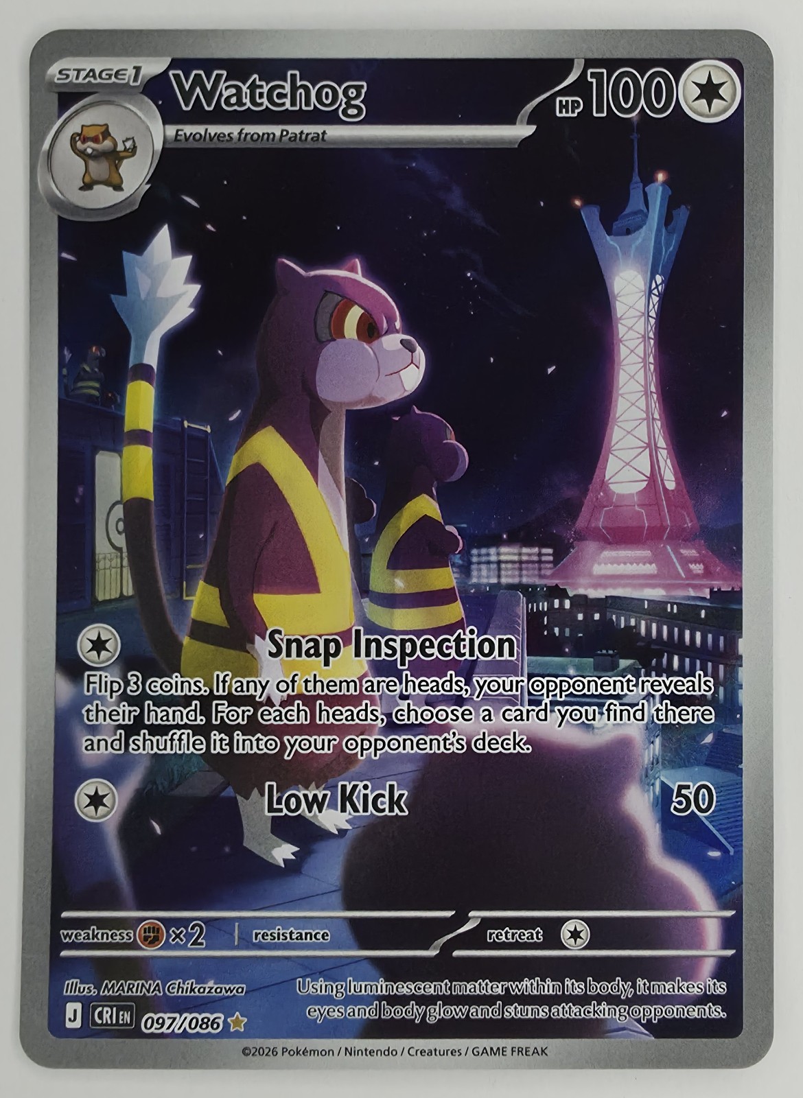 2026 Pokemon Chaos Rising Watchog #097/086 Illustration Rare Holo front
