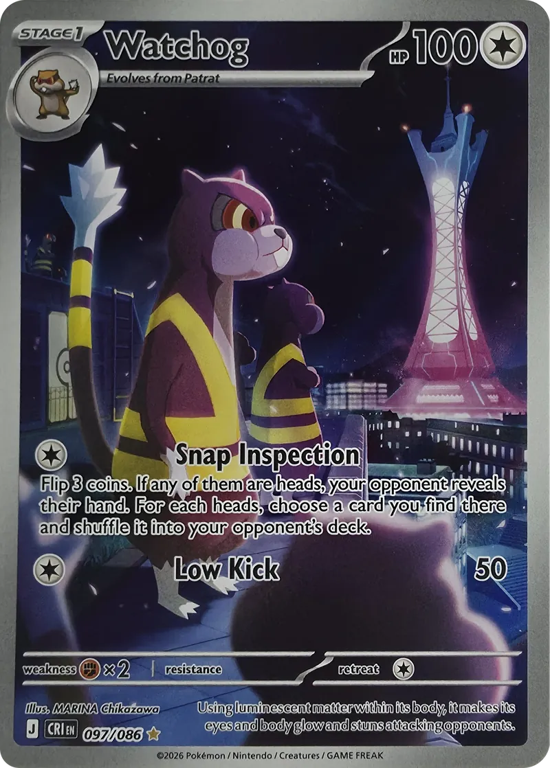 2026 Pokemon Chaos Rising Watchog #097/086 Illustration Rare Holo front