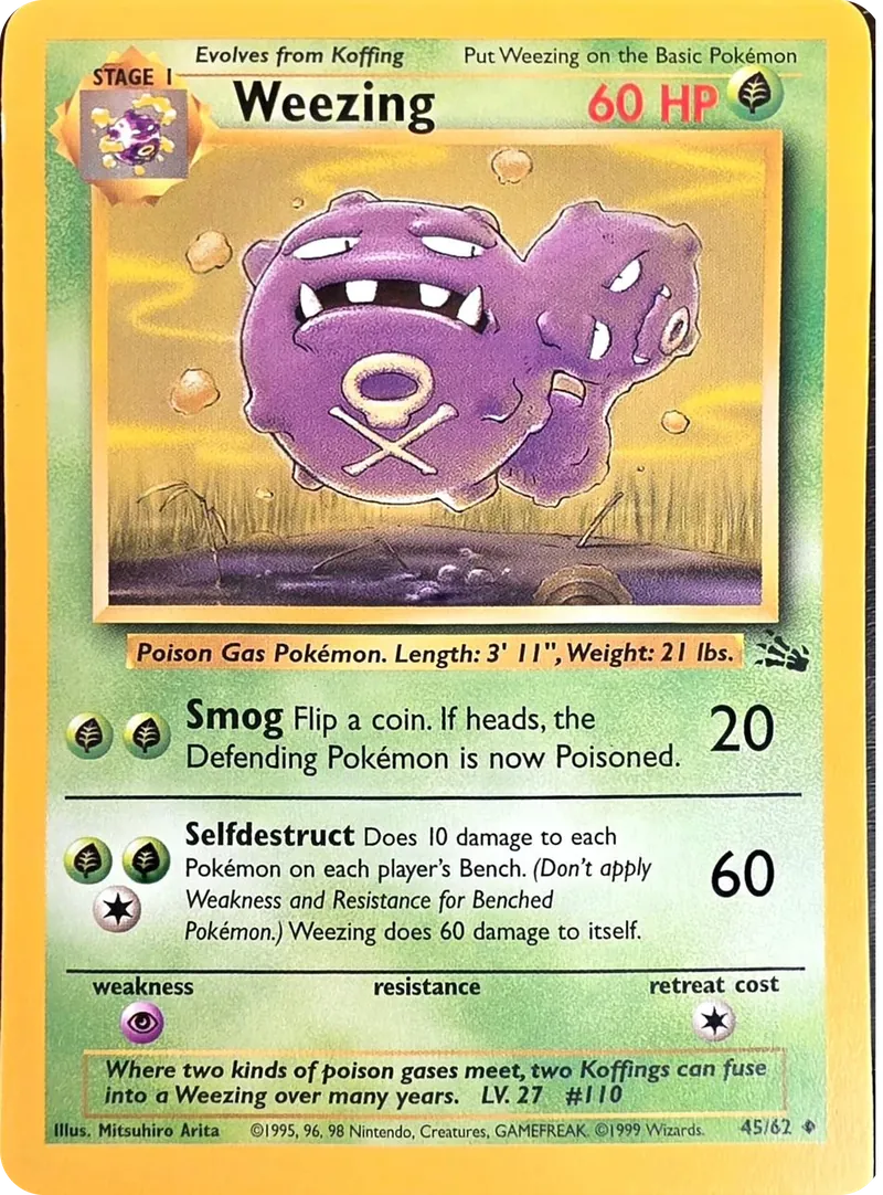 1999 Pokemon Fossil Weezing #45/62 Unlimited Uncommon, front