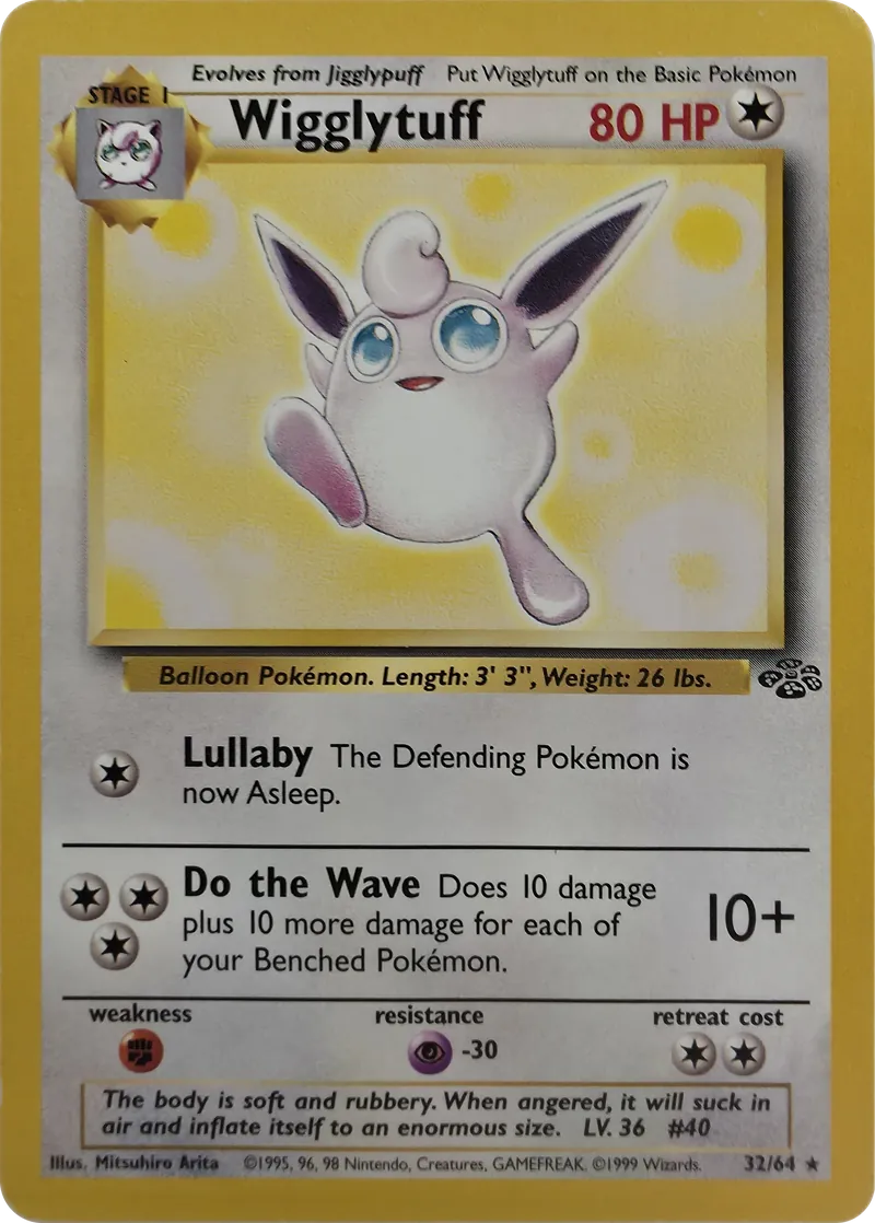 1999 Pokemon Jungle Wigglytuff #32/64 Unlimited Non-Holo Rare, front