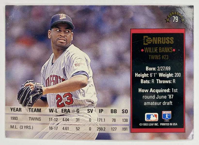 1994 Donruss Willie Banks #79 Minnesota Twins back
