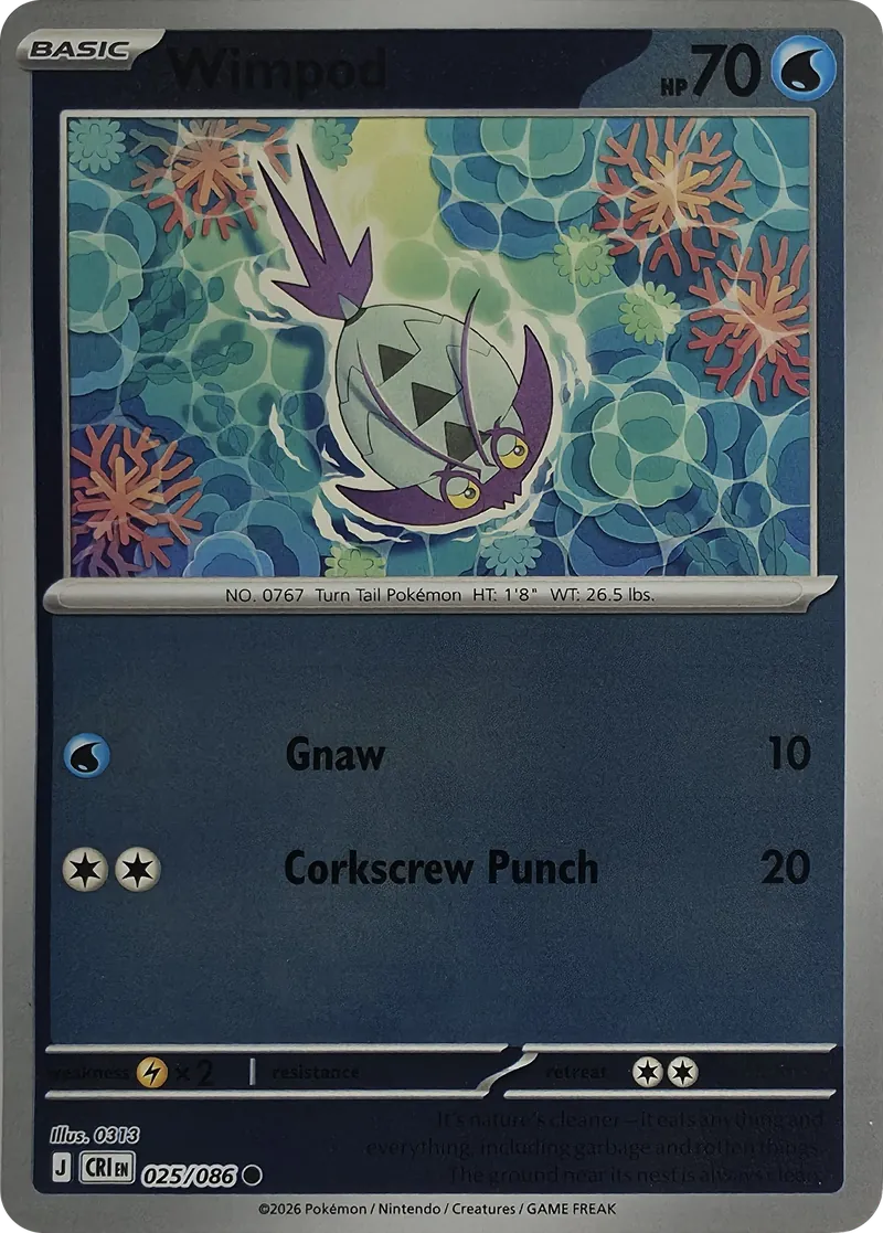 2026 Pokemon Chaos Rising Wimpod #025/086 Reverse Holo Common front