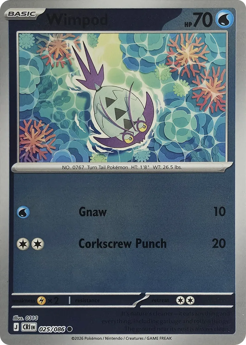 2026 Pokemon Chaos Rising Wimpod #025/086 Reverse Holo Common front