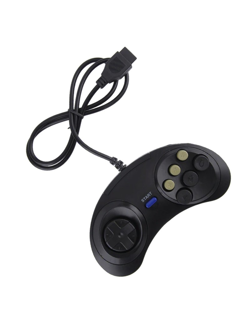 Two black wired 6-button retro controllers, photo 10