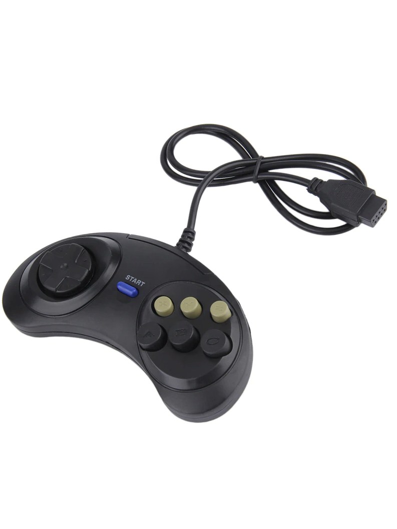 Two black wired 6-button retro controllers, photo 2