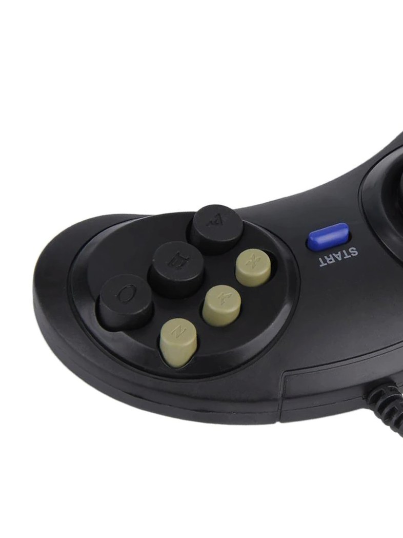 Two black wired 6-button retro controllers, photo 3