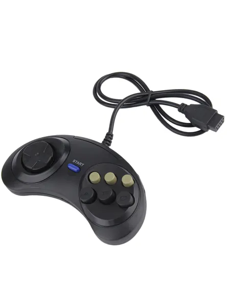 Two black wired 6-button retro controllers, photo 6