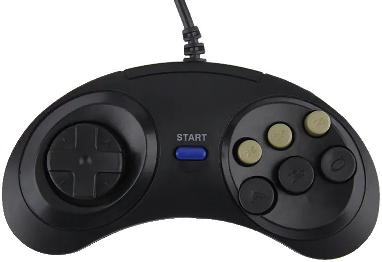 Two black wired 6-button retro controllers, photo 1