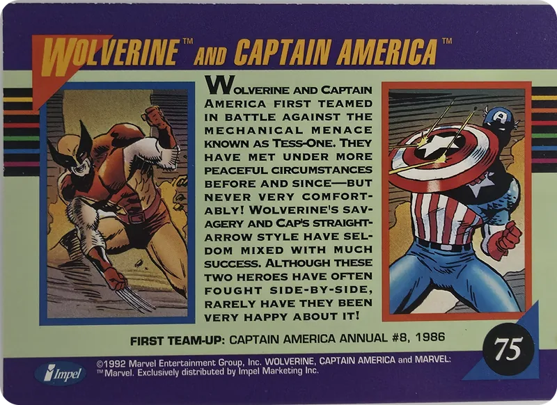 1992 Impel Marvel Universe Series III Wolverine and Captain America, back
