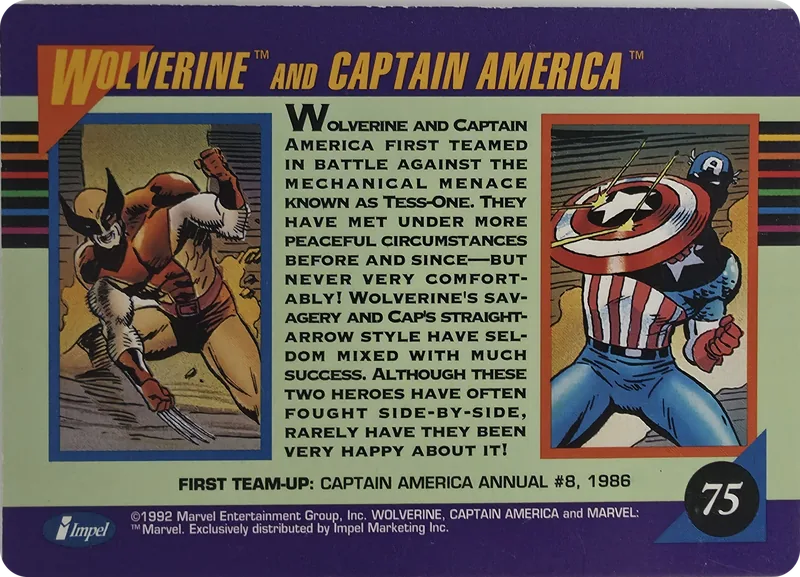 1992 Impel Marvel Universe Series III Wolverine and Captain America, back