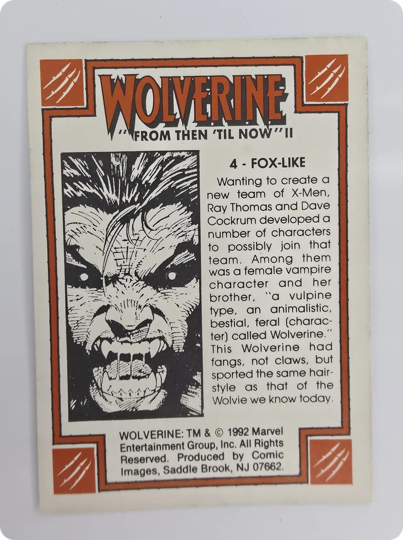 1992 Comic Images Wolverine: From Then 'Til Now II Wolverine, back