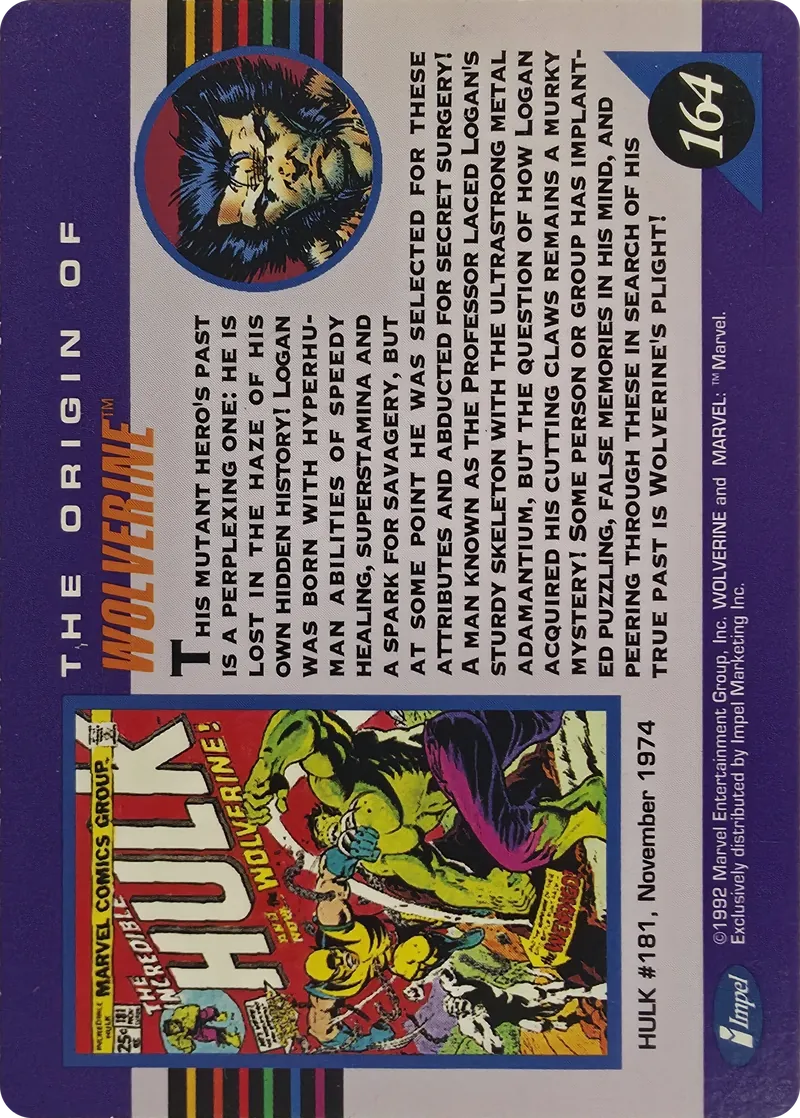 1992 Impel Marvel Universe Series III Wolverine, back