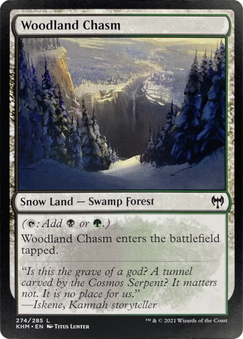 2021 Magic: The Gathering Kaldheim Woodland Chasm #274/285 Land front