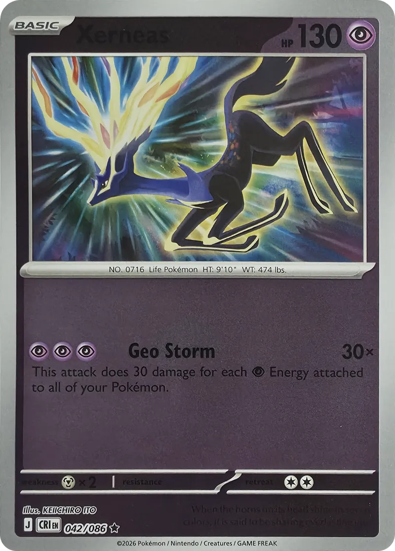 2026 Pokemon Chaos Rising Xerneas #042/086 Reverse Holo Rare front