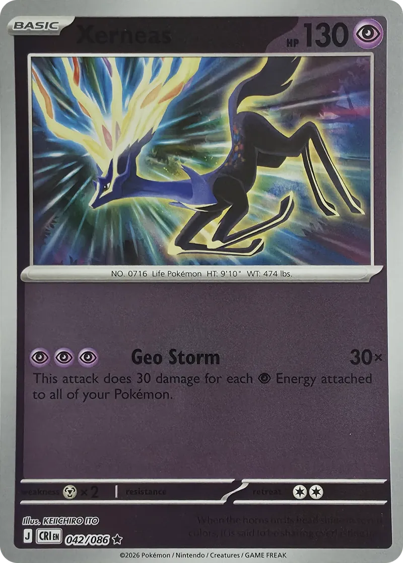 2026 Pokemon Chaos Rising Xerneas #042/086 Reverse Holo Rare front