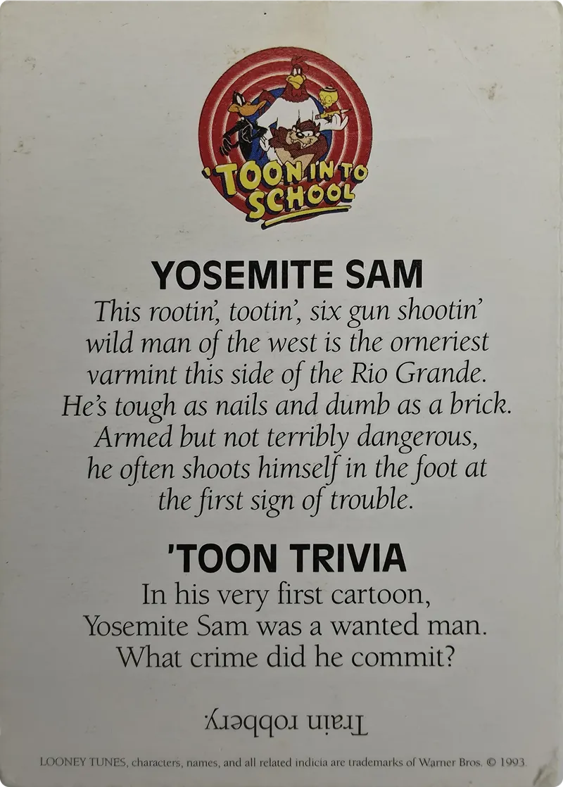 1993 Warner Bros. Looney Tunes 'Toon In To School Yosemite Sam, back
