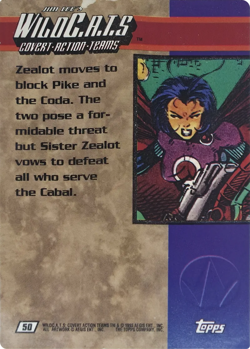 1993 Topps Jim Lee's WildC.A.T.S Covert Action Teams Zealot #50, back